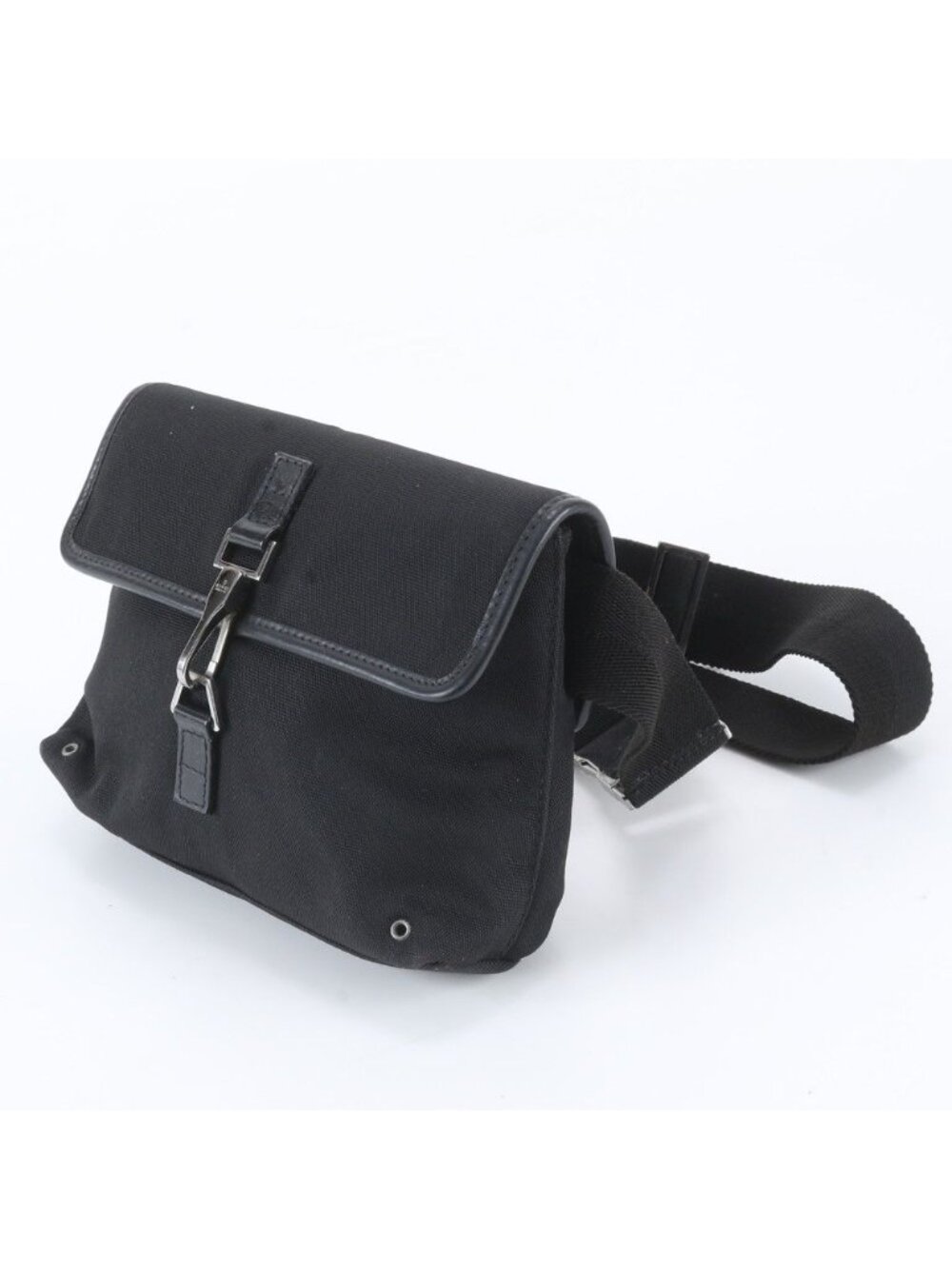 Gucci Leather Nylon 2-Way Belt Bag Crossbody Body Waist Pouch Shoulder Black